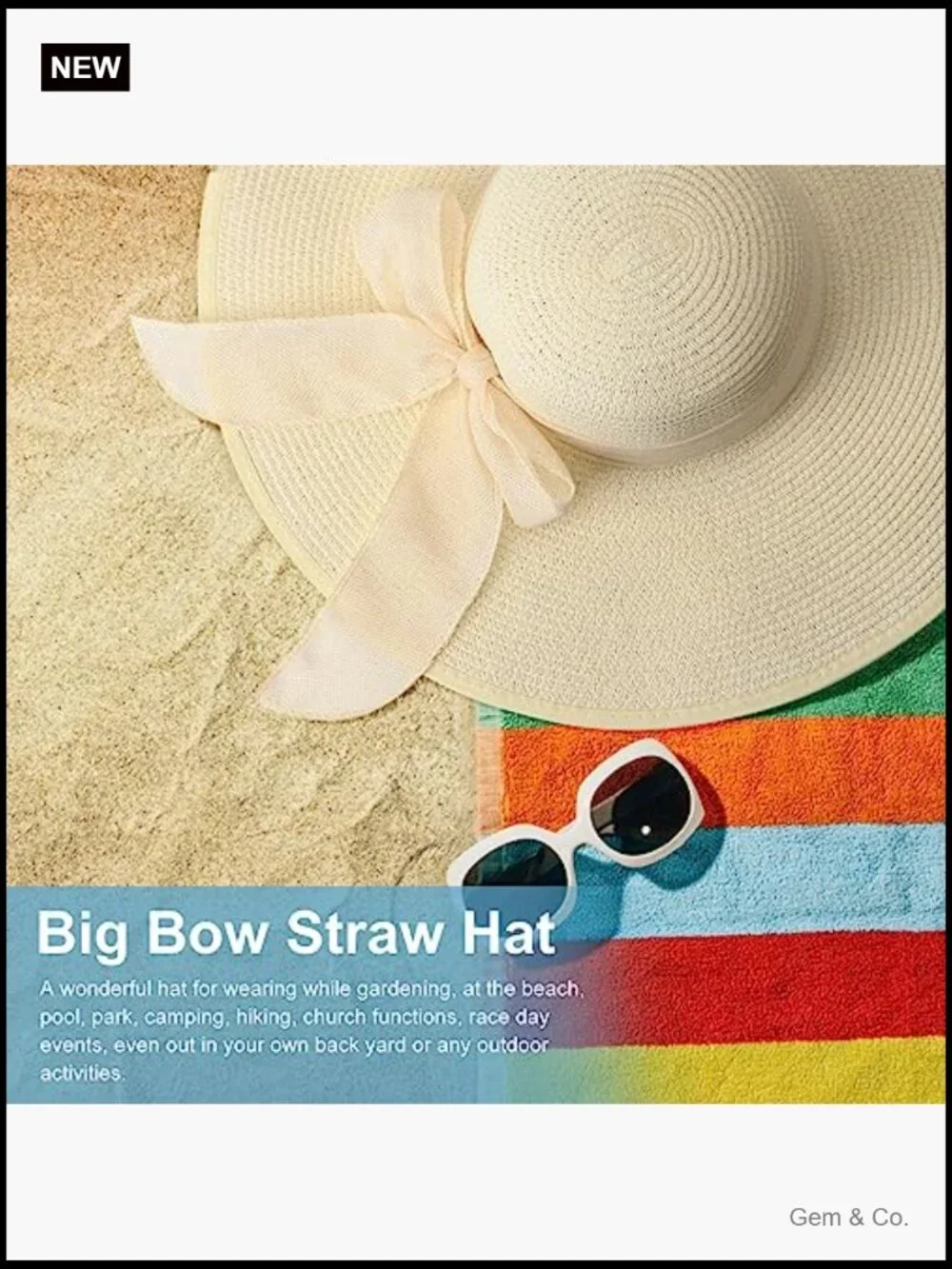 Wide Brim Floppy Straw Sun Hat - UPF 50+ Foldable Roll Up Style